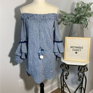 Misa Los Angeles Vanessa Denim Off Shoulder Mini Dress